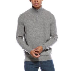Amicale Cashmere Mens  1/4-Zip Cashmere Sweater, Gray